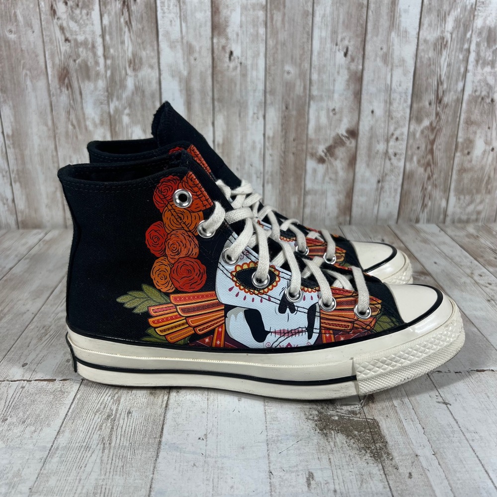 Converse Chuck 70 Hi Day of the Dead Sugar Skull Black Sneaker Womens 7.5